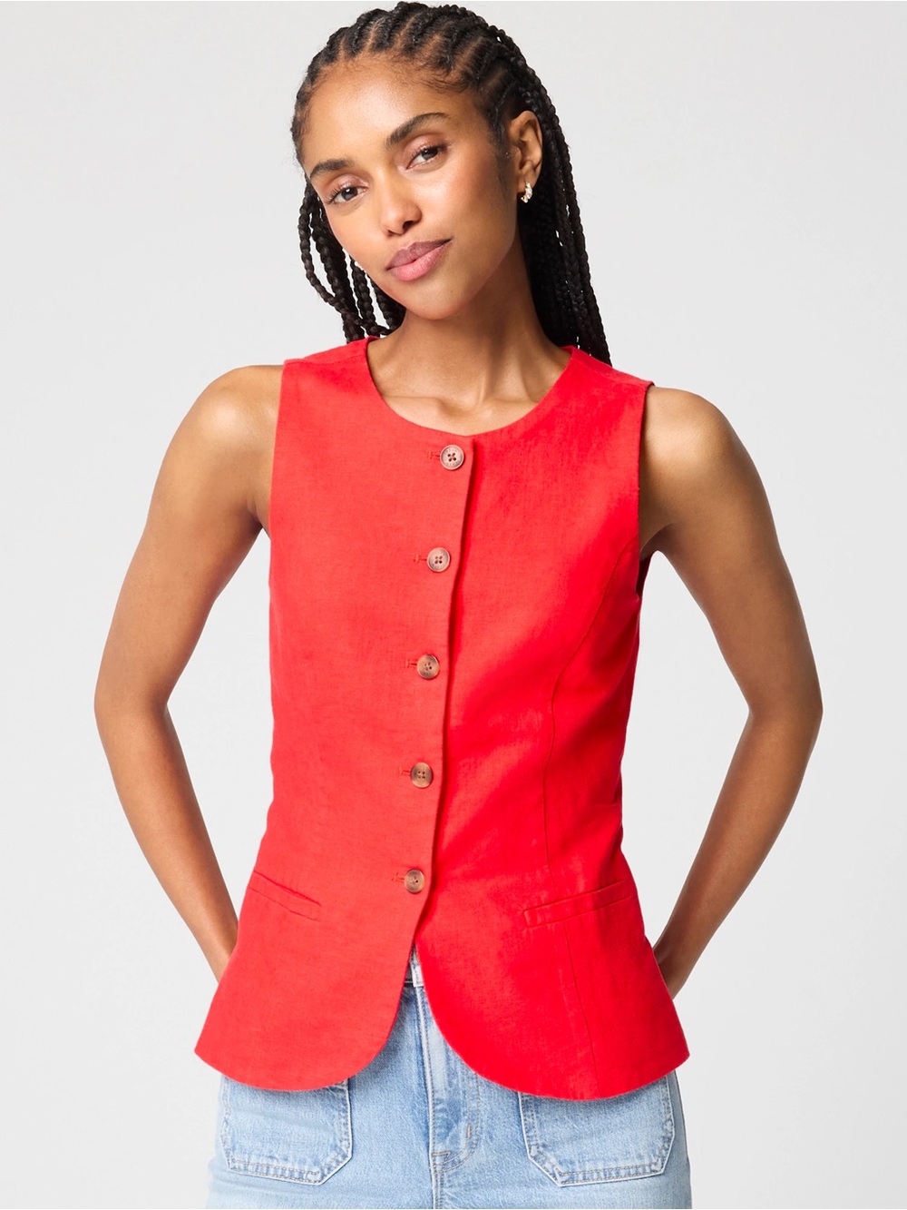 J Crew Factory Linen-blend button-front vest